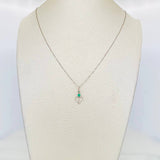 Set Cadena Veneciana + Dije Corazon Partido Esmeralda 0.7pts / 1.45g / 45cm Oro Blanco 18K