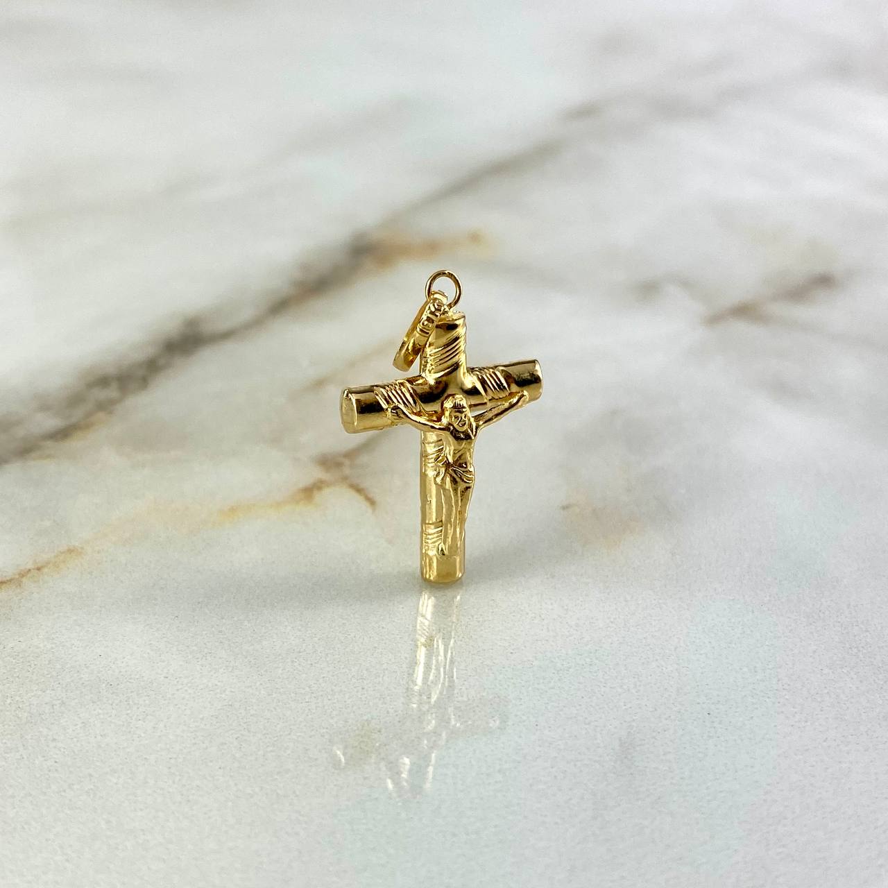 Dije Cruz Cristo 1.3gr / 3.3cm / Baston Rayado Oro Amarillo *