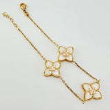 Pulso Aro Seguido Flor Real Nacar Blanco 5.95gr / 18cm-19cm / 14mm Oro Amarillo 18K