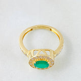 Anillo Halo Ovalado 3.2gr / T7 / 52pts Diamantes 40pts Esmeralda Oro Amarillo (Joya) ©