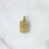 Dije Placa Corona RX 4.7gr / 2.8cm / Rectangulo Basteado Circones Blancos Oro Amarillo