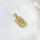 Dije Placa Corona RX 4.7gr / 2.8cm / Rectangulo Basteado Circones Blancos Oro Amarillo