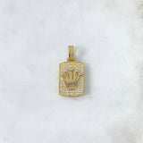 Dije Placa Corona RX 4.7gr / 2.8cm / Rectangulo Basteado Circones Blancos Oro Amarillo
