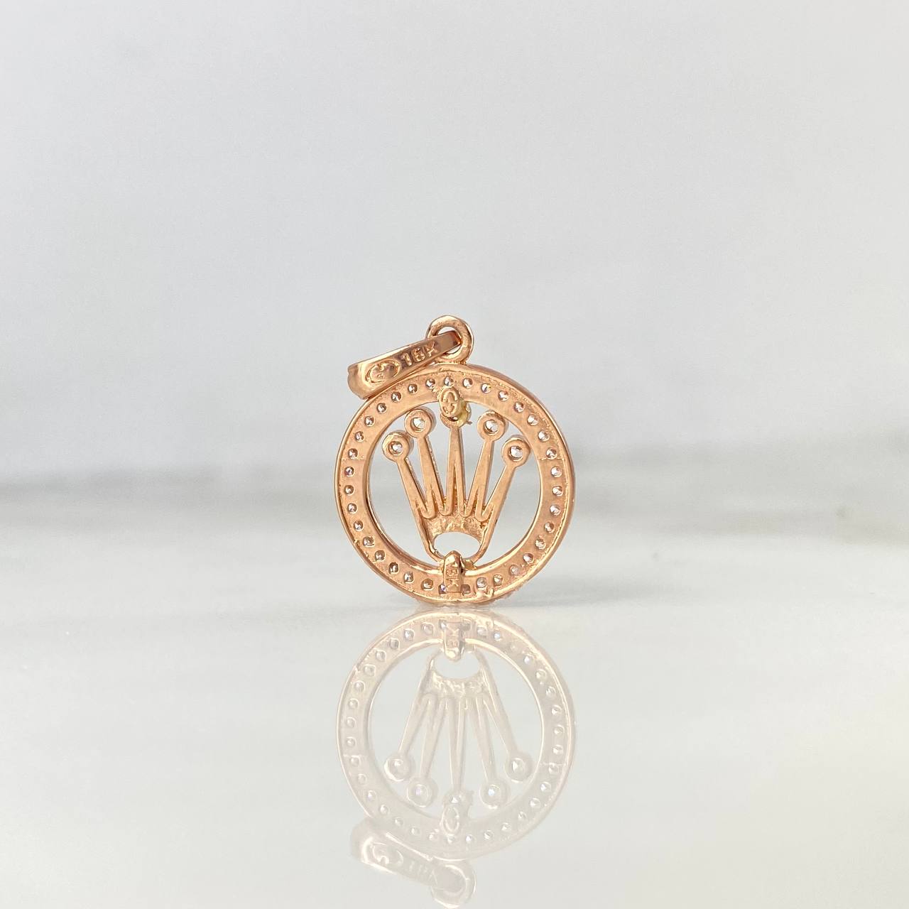 Dije Medalla Corona RX 1.85gr / 2.5cm / Circones Blancos Oro Rosa