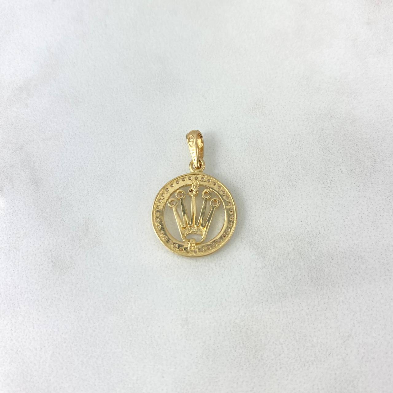 Dije Medalla Corona RX 1.9gr / 2.5cm / Circones Blancos Oro Amarillo