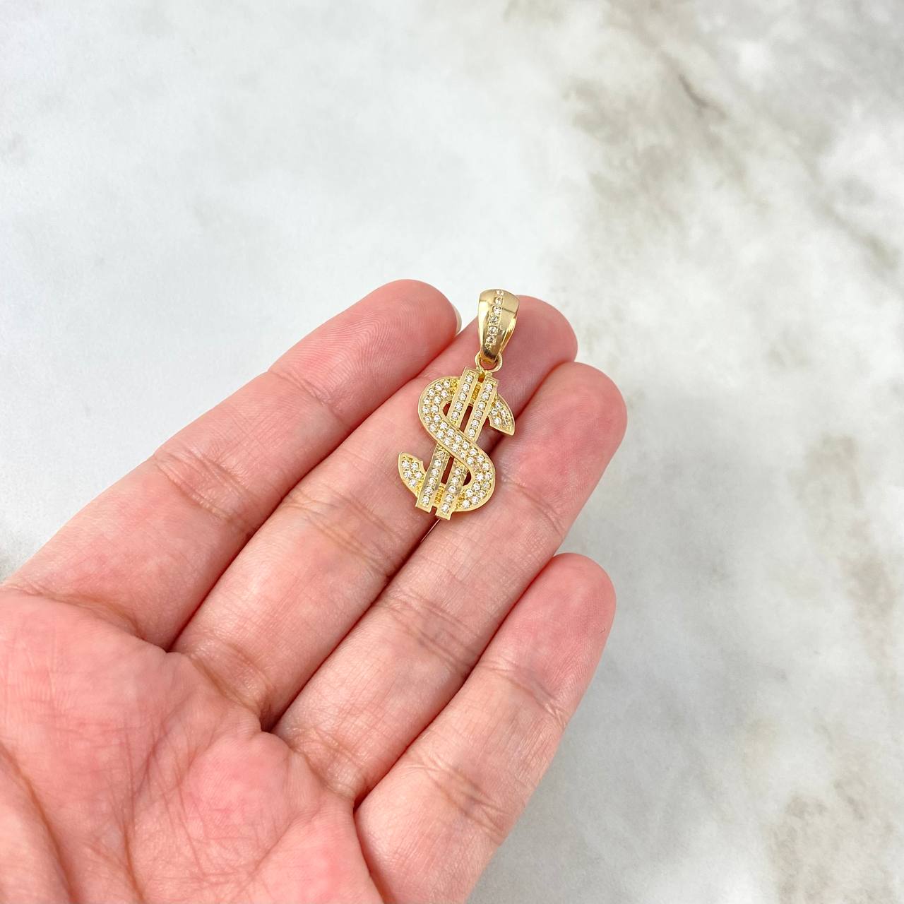 Dije Signo Dólar 2.95gr / 3cm / Circones Blancos Oro Amarillo