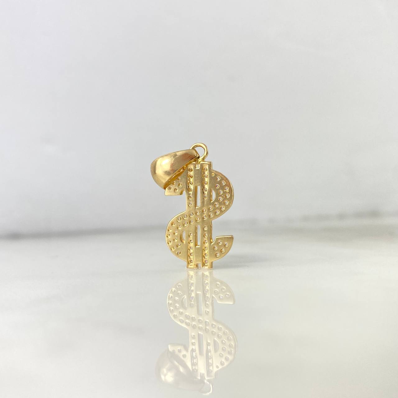 Dije Signo Dólar 2.95gr / 3cm / Circones Blancos Oro Amarillo