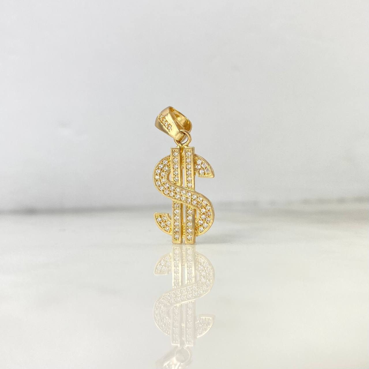 Dije Signo Dólar 2.95gr / 3cm / Circones Blancos Oro Amarillo