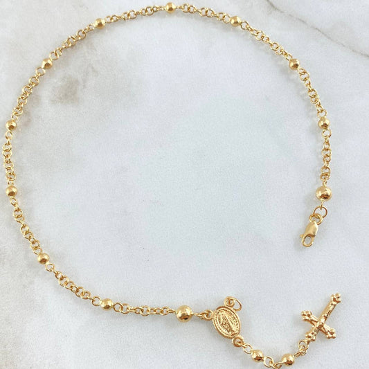 Tobillera Denario Virgen Milagrosa Crúz 4.35gr / 24.5cm / Oro 18K