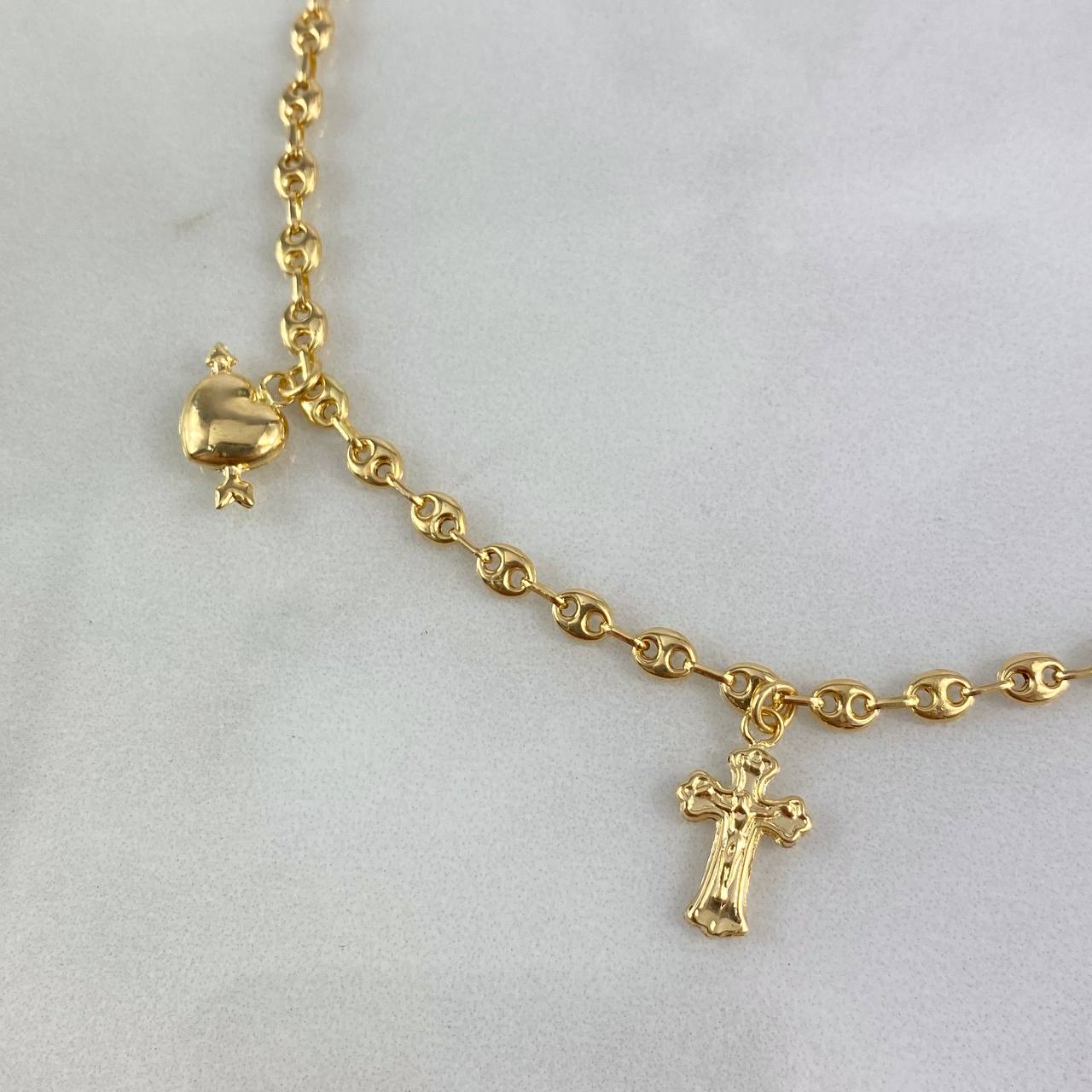 Tobillera Calabrote GC 4.4gr / 25.5cm / 3.4mm "Sol-Oso-Cruz-Corazon-Ancla" Oro AmarilloႣ