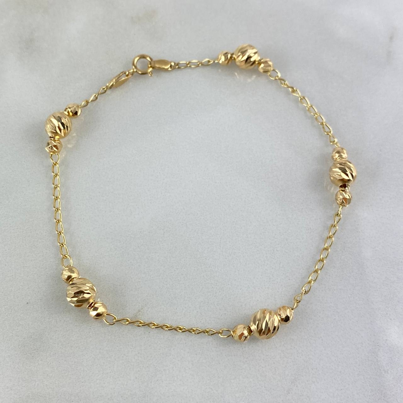Pulso Tipo Militar 2.55gr / 17.5cm / 3-5mm Bolas Diamantadas Oro AmarilloႣ