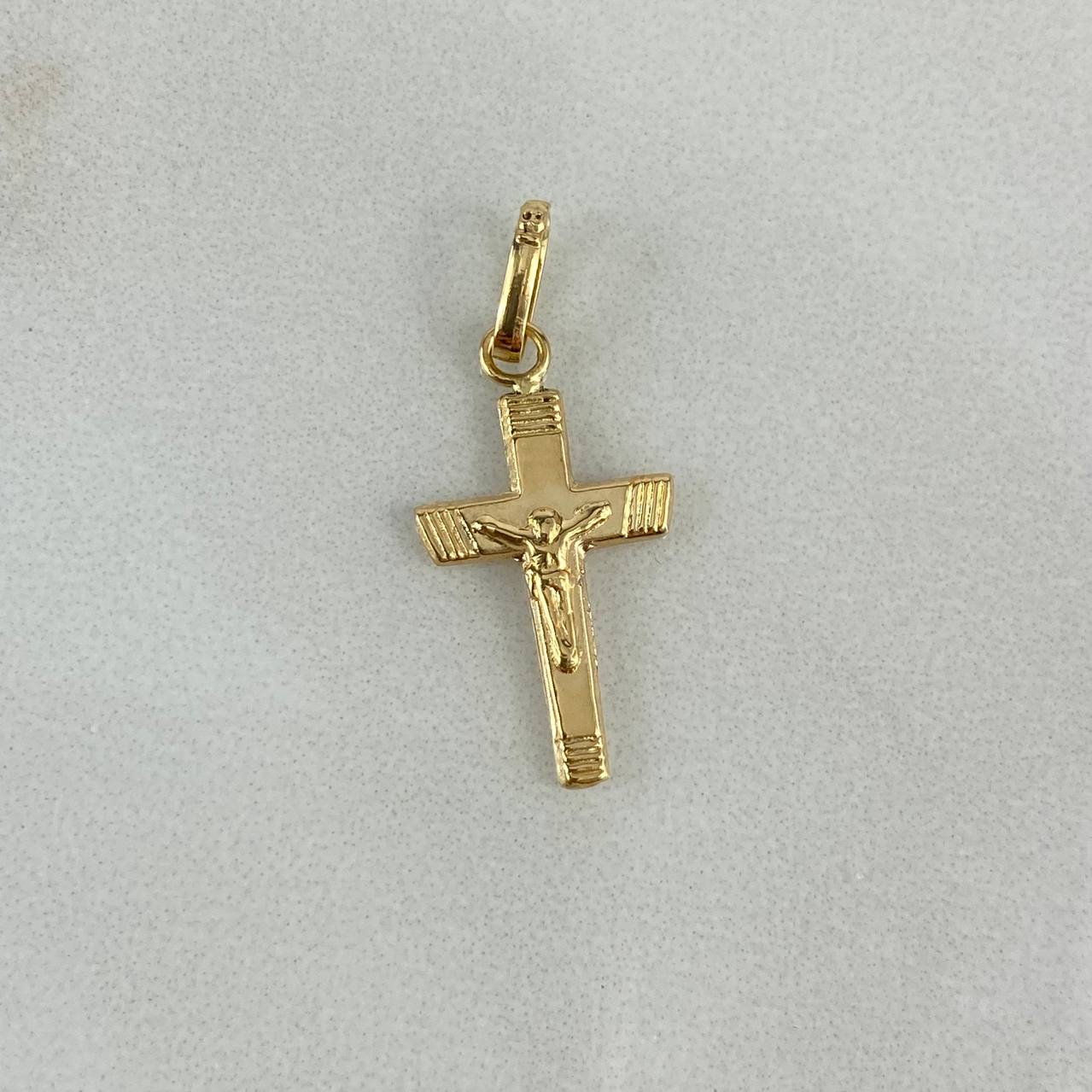 Dije Cruz Cristo 0.45gr / 2.3cm / Borde Rayado Oro Amarillo