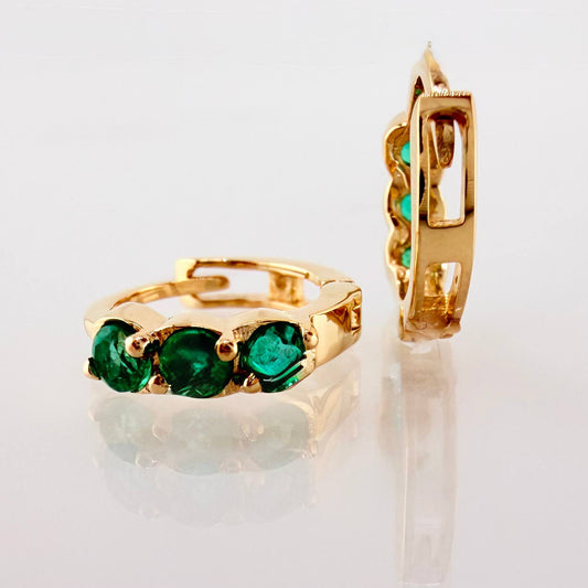 Candongas Trio Abultado Esmeraldas 31pts 1.65gr / 1.3cm / Oro Amarillo 18K *