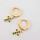 Candongas Cruz Colgante Esmeraldas 19pts 2.6gr / 2.1cm / Oro Amarillo 18K *