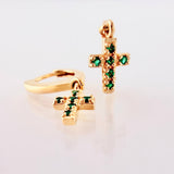 Candongas Cruz Colgante Esmeraldas 19pts 2.6gr / 2.1cm / Oro Amarillo 18K *