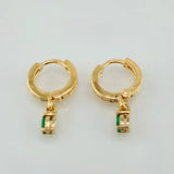 Candongas Rectangulos Colgantes Esmeraldas 30pts Diamantes 18pts 2.5gr / 1.9cm / Oro Amarillo 18K *