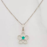 Set Cadena Veneciana + Dije Flor Esmeralda 4pts / 1.45g / 45cm Oro Blanco 18K