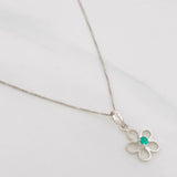 Set Cadena Veneciana + Dije Flor Esmeralda 4pts / 1.45g / 45cm Oro Blanco 18K
