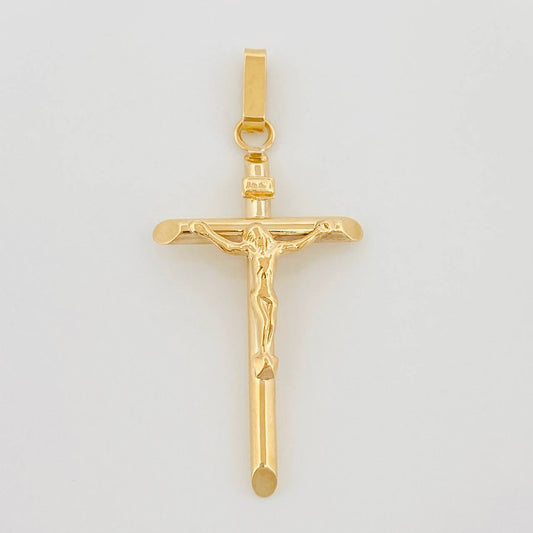 Dije Cruz Cristo Puntas Planas 1.2 g / 4.1 cm Oro Amarillo 18K