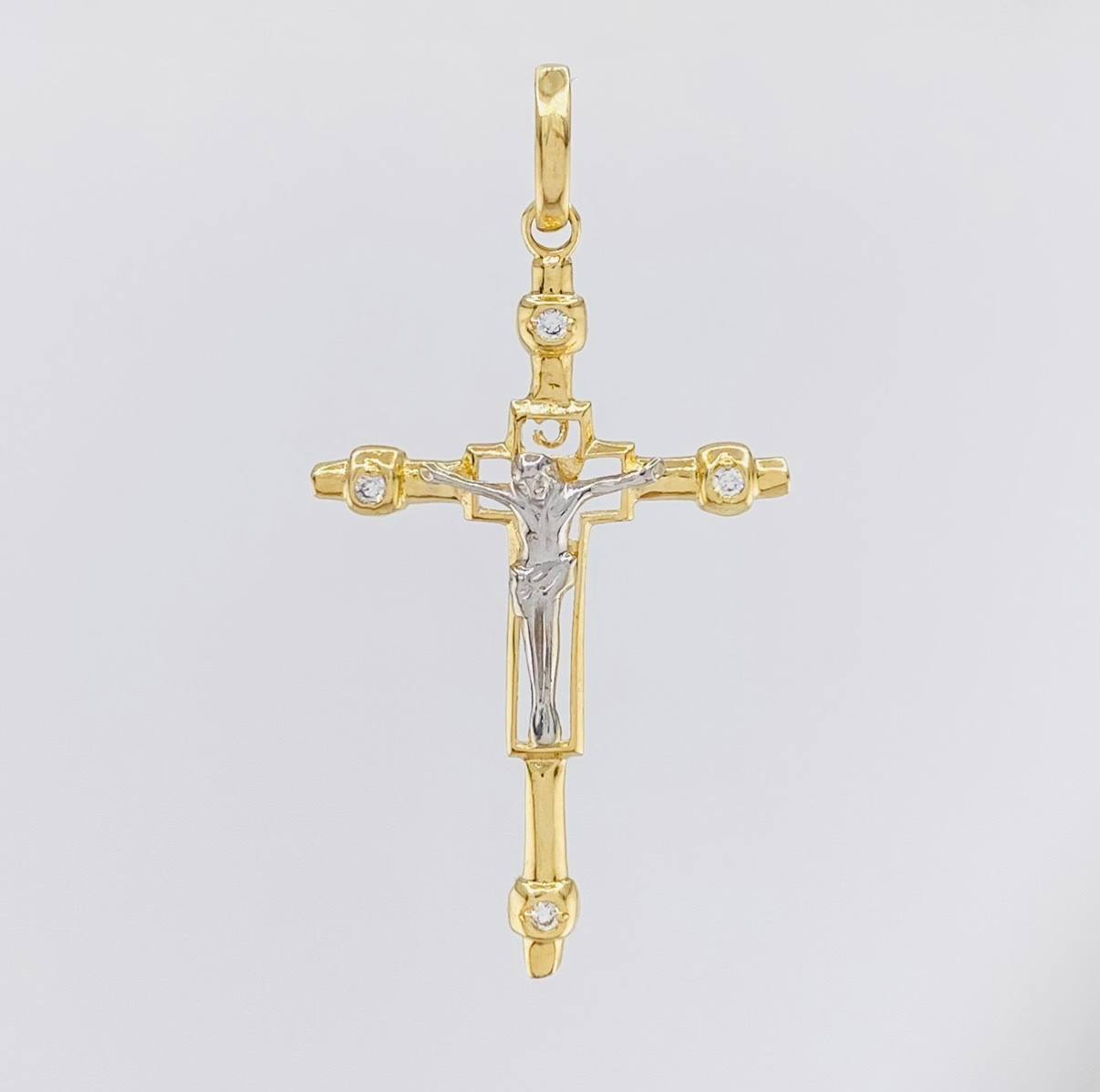 Dije Cruz Cristo 3.8g / 5.1cm Dos Oros Amarillo Blanco 18K
