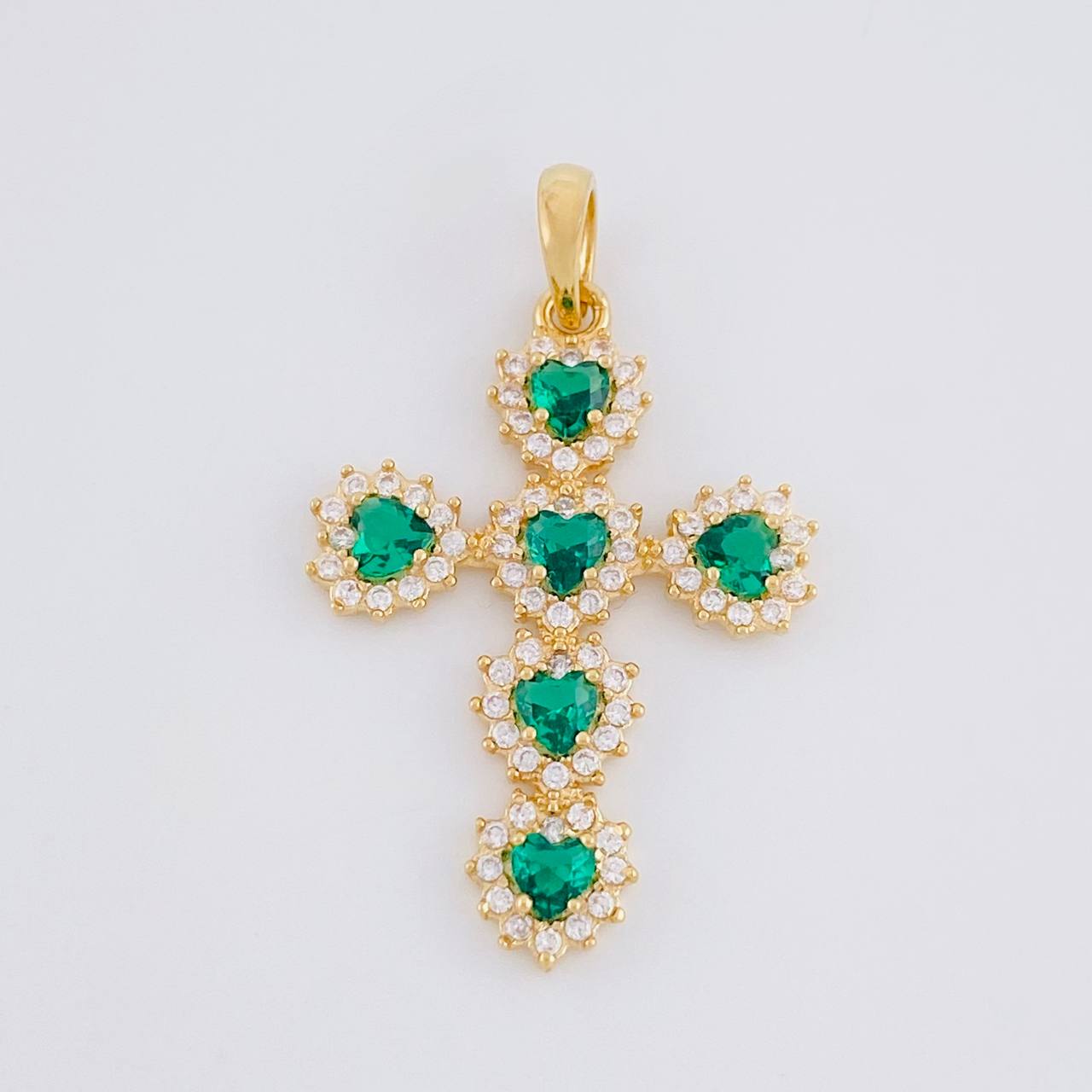 Dije Cruz Corazones Tupida 2.1g / 3cm Oro Amarillo 18K