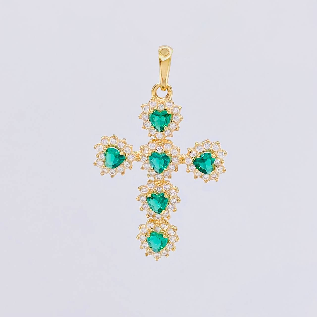 Dije Cruz Corazones Tupida 2.1g / 3cm Oro Amarillo 18K