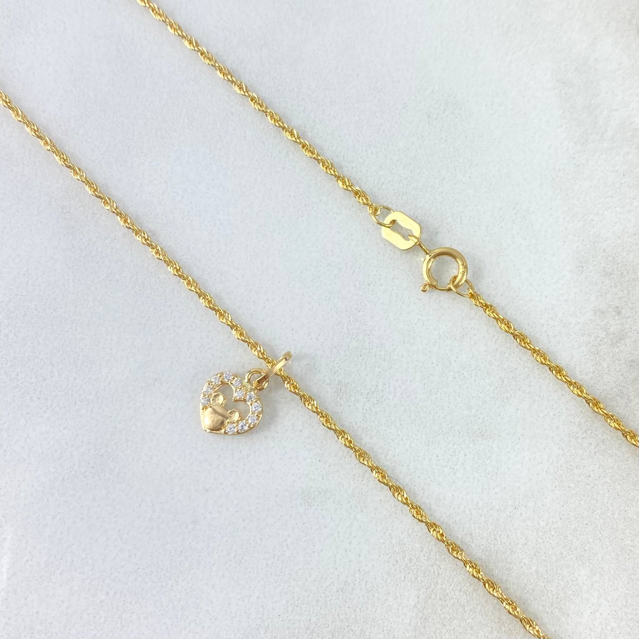 Cadena Lazo 0.95gr / 50cm + Dije Corazon Circones Blancos 0.35gr / 1.4cm Oro Amarillo (Oferta) ©