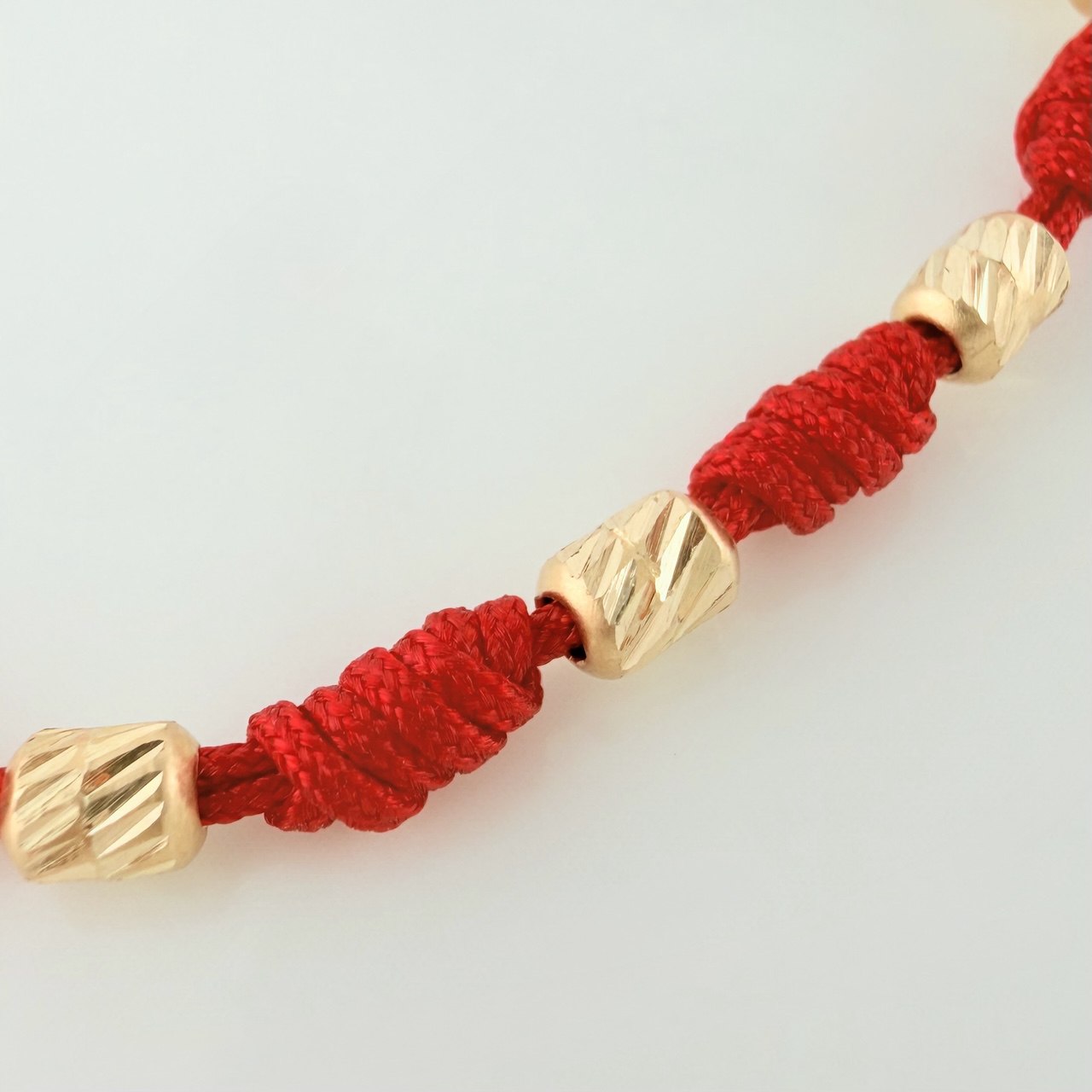 Pulsera Tejida Roja Cilindros Diamantados 0.7gr / 4mm Oro Amarillo 18K (A.C)