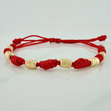 Pulsera Tejida Roja Cilindros Diamantados 0.7gr / 4mm Oro Amarillo 18K (A.C)