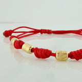 Pulsera Tejida Roja Cilindros Diamantados 0.7gr / 4mm Oro Amarillo 18K (A.C)