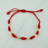 Pulsera Tejida Roja Cilindros Diamantados 0.7gr / 4mm Oro Amarillo 18K (A.C)