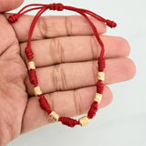 Pulsera Tejida Roja Cilindros Diamantados 0.7gr / 4mm Oro Amarillo 18K (A.C)