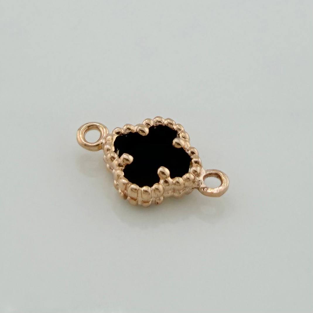 Herraje Trebol Onix Negro 0.75 g / 1.3 cm Oro Rosa 18K