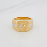 Anillo Sello Caballo 7.1 g / T9 1/4 Dos Oros Amarillo Blanco 18K