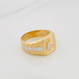Anillo Sello Caballo 7.1 g / T9 1/4 Dos Oros Amarillo Blanco 18K