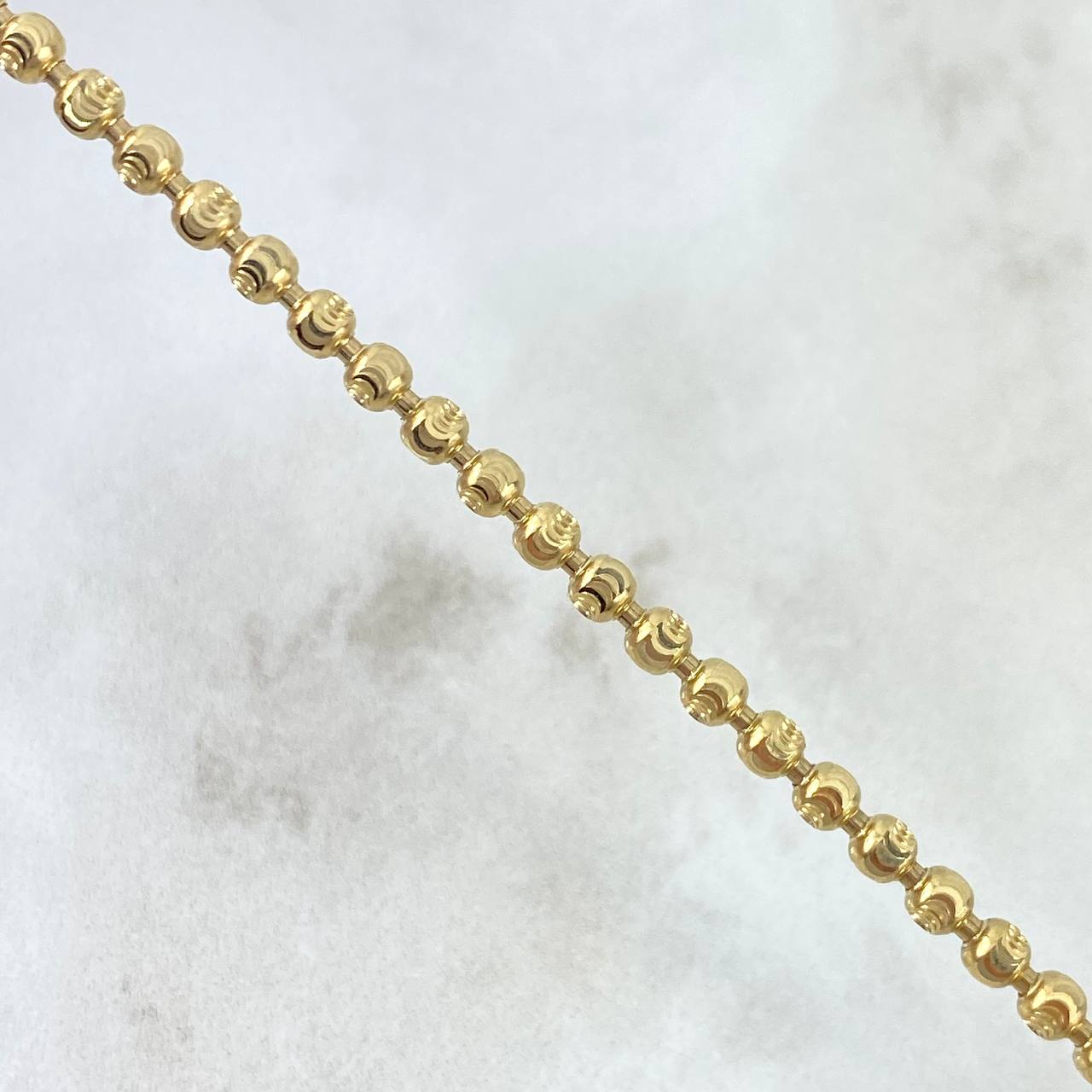 Tobillera Militar 8.4gr / 25.5cm / 3mm Bolas Diamantadas Luna Oro Amarillo Nac.Esp. ©