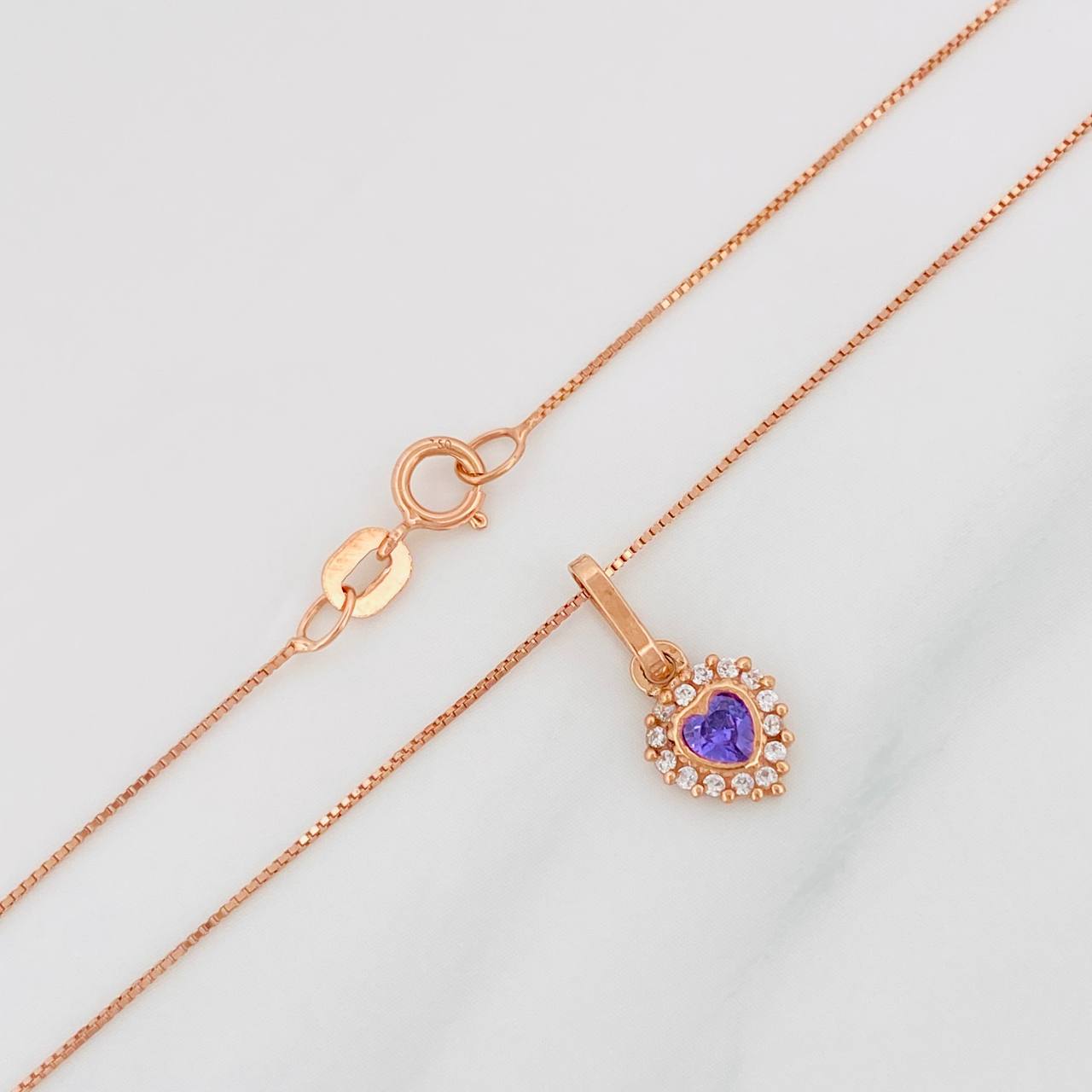 Set Cadena Veneciana + Dije Corazon / 1.5g / 45cm Oro Rosa 18K