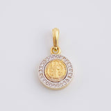 Dije Medalla San Benito 1.55g / 2cm Dos Oros Amarillo Blanco 18K