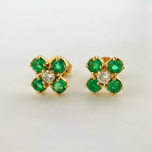 Topos Trebol Cuatro Petalos Esmeralda 80pts Diamantes 20pts 2.05gr / 6mm Oro Amarillo 18K *