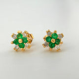 Topos Flor Doble Petalo Esmeralda 18pts Diamantes 8pts 1.8gr / 6mm Oro Amarillo 18K *