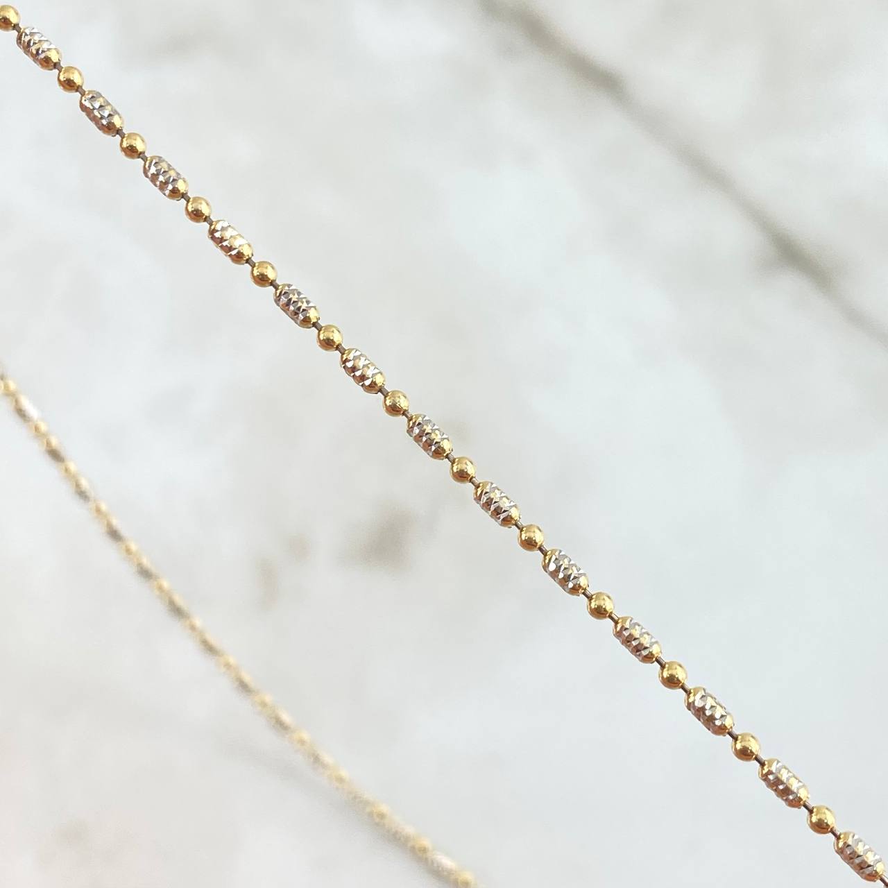 Cadena Morse 4.9gr / 50cm / 1.5mm Diamantada Dos Oros Amarillo Blanco +3 18K ©