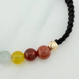 Pulsera Tejida Negra 7 Chakras Bolas Diamantas 2Uni Oro Amarillo 18K