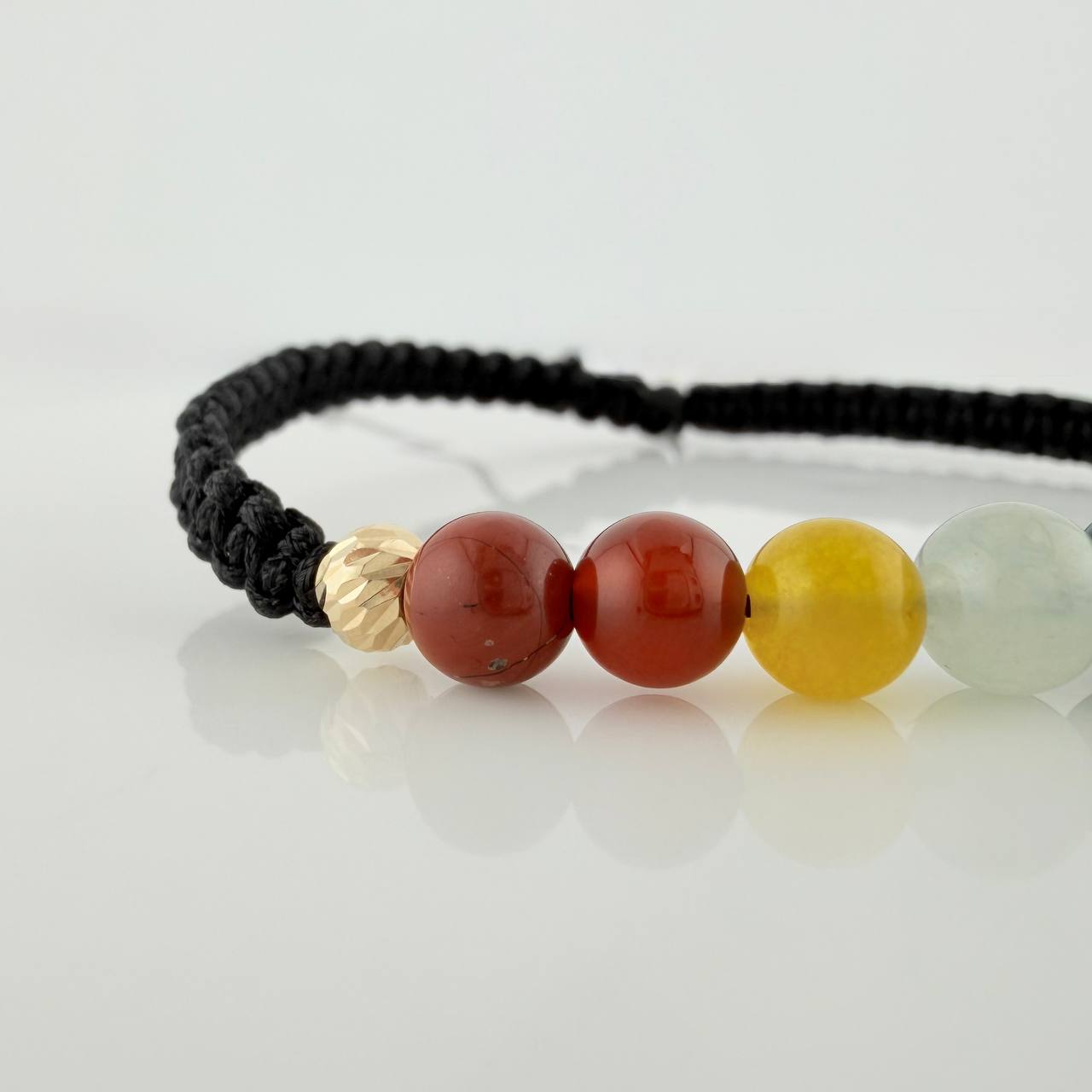 Pulsera Tejida Negra 7Chakras Bolas Diamantas 2Uni Oro Amarillo 18K