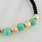 Pulsera Tejida Negra Morralla Esmeralda 5 Und Oro Amarillo 18K