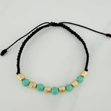Pulsera Tejida Negra Morralla Esmeralda 5 Und Oro Amarillo 18K