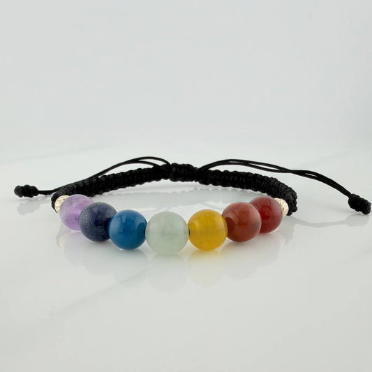 Pulsera Tejida Negra 7 Chakras Oro Amarillo 18K