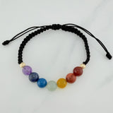 Pulsera Tejida Negra 7 Chakras Oro Amarillo 18K