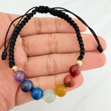 Pulsera Tejida Negra 7 Chakras Oro Amarillo 18K
