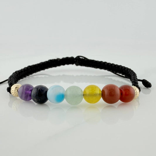 Pulsera Tejida Negra 7 Chakras Oro Amarillo 18K