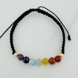 Pulsera Tejida Negra 7 Chakras Oro Amarillo 18K